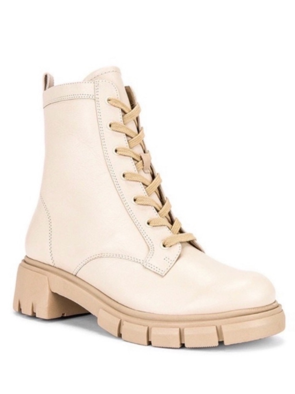 RAYE Cream Lace-Up Chunky Moto Boot